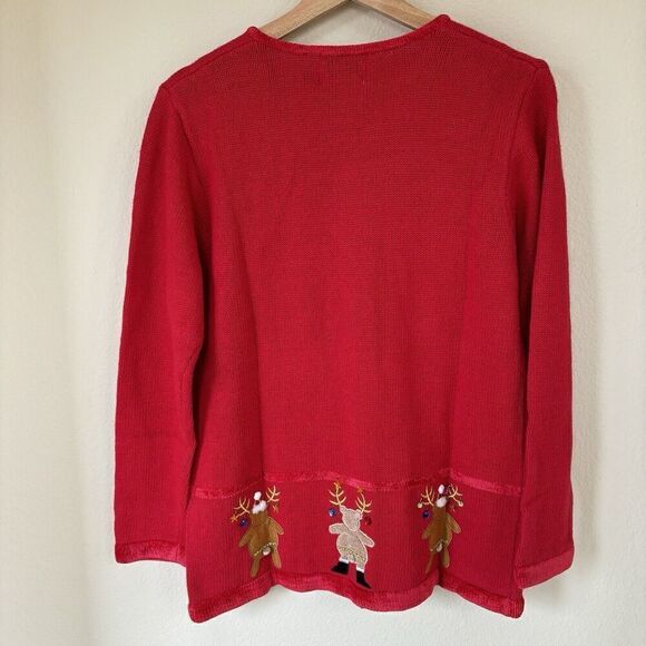 NWT Quacker Factory Red Ramie Christmas Cardigan Velvet Sweater Reindeer Small - Picture 3 of 10
